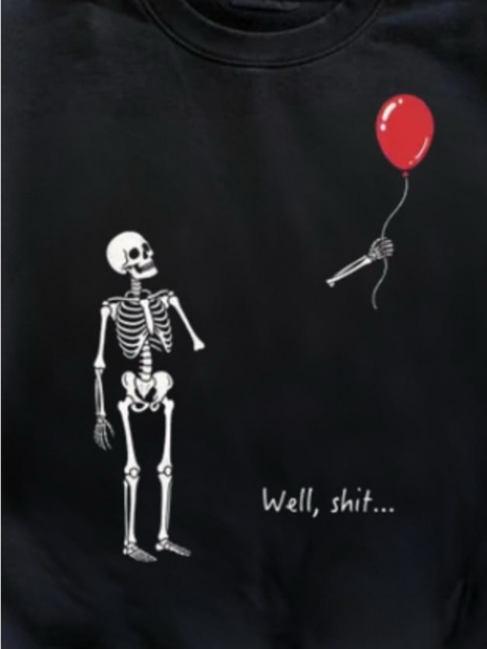 Black Crewneck Sweatshirt with White Skeleton & Red Balloon - Picture 2 of 3